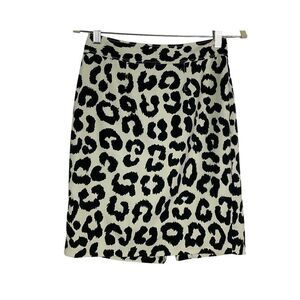 LOFT Women's White & Black Leopard Print Skirt Sz 2, lined, 71% cotton, 29% silk